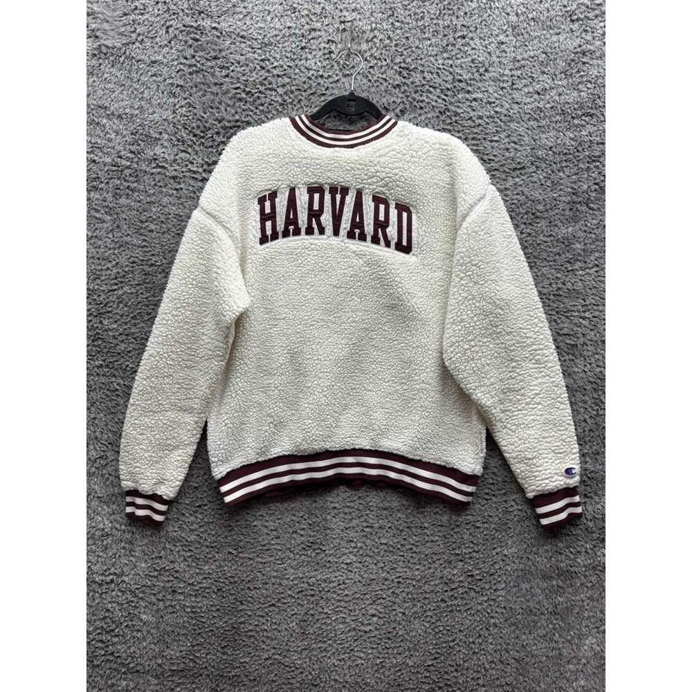 Champion Harvard Sherpa Fleece Crew Neck Pullover Sweater‎ White Mens Size L
